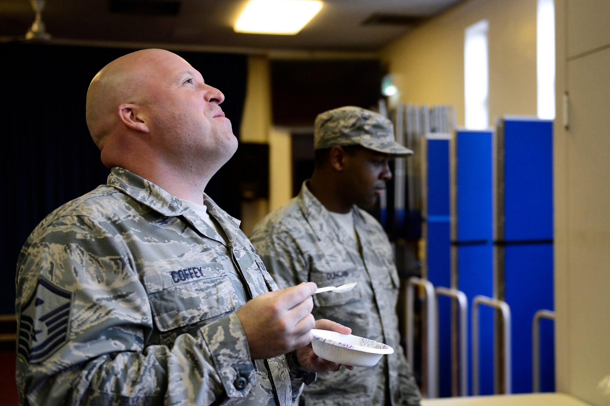 Master Sgt. Matthew Coffey, 48th Civil Engineer Squadron first sergeant, savors the chili at the Combined Federal Campaign Chili Cook-off event at Royal Air Force Lakenheath, England, Sept. 21, 2015. The event provided a venue for the CFC team to spread the campaign’s message. (U.S. Air Force photo by Airman 1st Class Erin R. Babis/Released) 