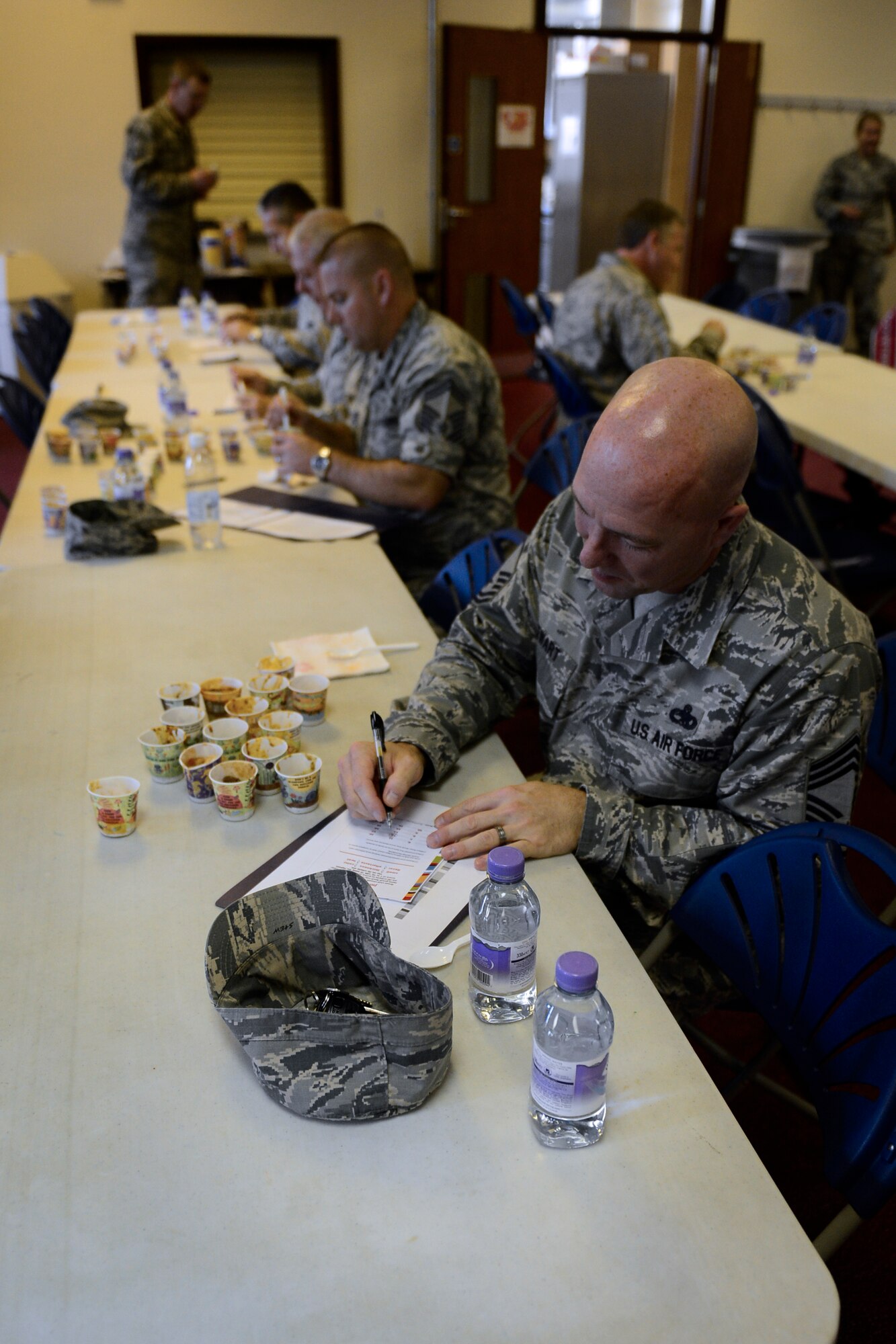 Judges tasted every batch of chili at the Combined Federal Campaign Chili Cook-off event at Royal Air Force Lakenheath, England, Sept. 21, 2015. The cook-off provided a venue for the CFC team to spread the campaign’s message. (U.S. Air Force photo by Airman 1st Class Erin R. Babis/Released)