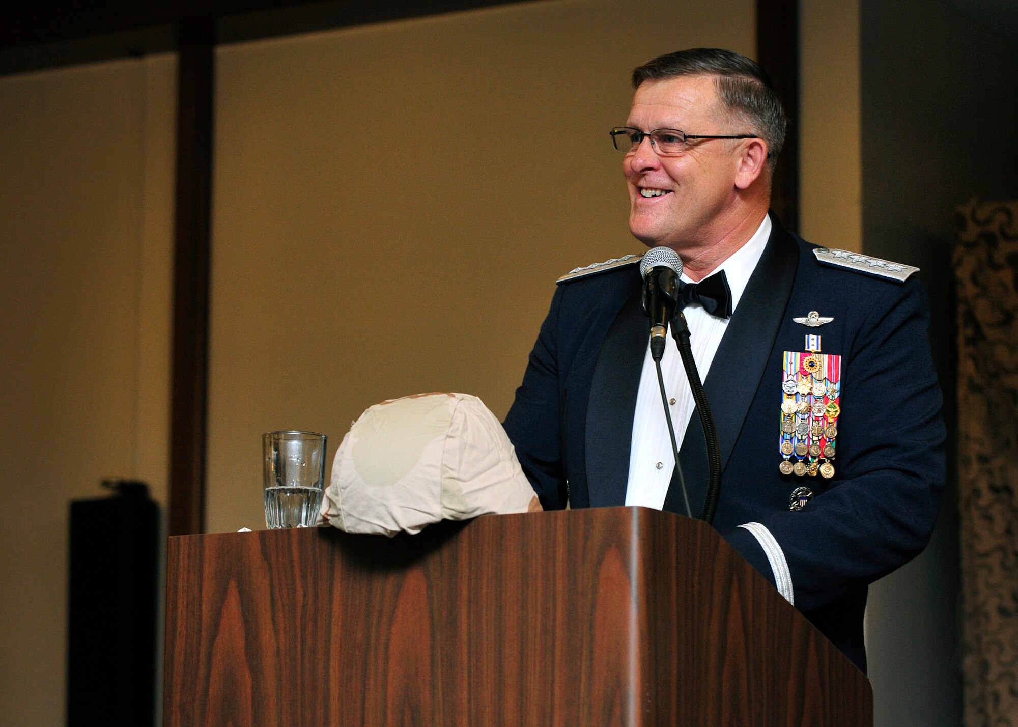 Gen. Frank Gorenc, U.S. Air Forces in Europe and Air Forces Africa commander, speaks at the Air Force Ball Sept. 12, 2015, at Ramstein Air Base, Germany. Gorenc spoke about the Air Force’s accomplishments throughout its 68 years as well as the importance of being the world’s greatest Air Force. (U.S. Air Force photo/Airman 1st Class Larissa Greatwood)