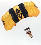 000518-D-9880W-083
A member of the U.S. ArmyÕs Golden Knights Parachute Team comes in for a landing in the center of the Pentagon Parade Field at the conclusion of the 50th Anniversary of Armed Forces Day ceremony at the Pentagon on May 18, 2000.  Secretary of Defense William S. Cohen and Chairman of the Joint Chiefs of Staff Gen. Henry H. Shelton, U.S. Army, co-hosted the event which honored approximately 300 Òunsung heroesÓ who are military and civilian employees of the Department of Defense in the National Capital region. DoD photo by R.D. Ward  (Released)
