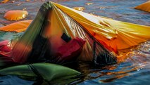 An aircrew Airman swims under a canopy during survival, evasion, resistance and escape during fixed-wing survival canopy disentanglement training at Hurlburt Field, Fla., Sept. 1, 2015. The training was part of a fixed-wing water survival training tri-annually to maintain proficiency on skill sets such as canopy disentanglement, parachute drop and drag and life raft boarding. (U.S. Air Force photo by Senior Airman Meagan Schutter)