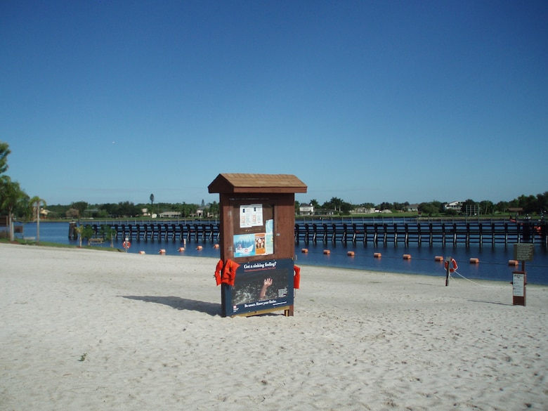 Life jacket loaner station at W.P. Franklin swimming beach      