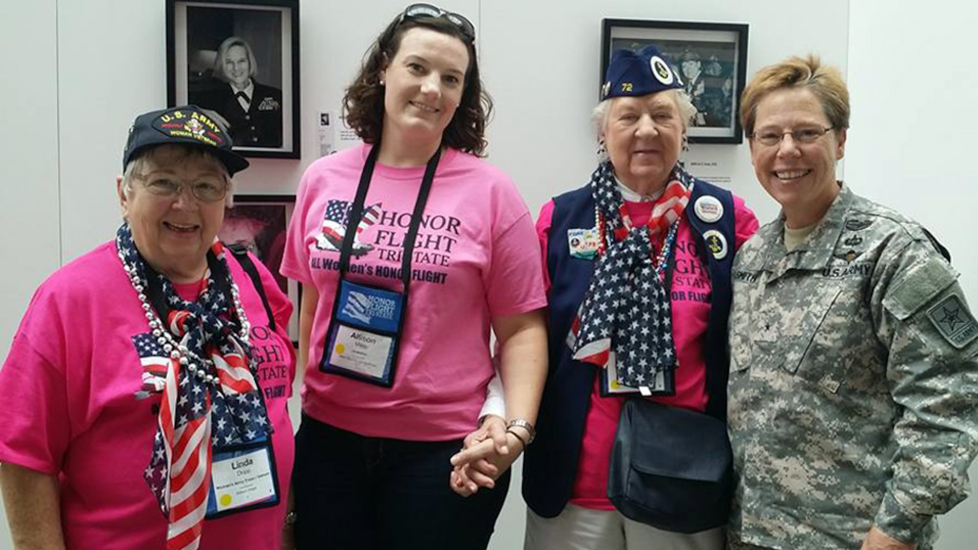 Army Brig. Gen. Tammy Smith, deputy Chief of Staff, Army Reserve, poses with female veterans from the first all-female honor flight, at the Women in Military Service for America Memorial, at Arlington National Cemetery, Arlington, Va., Sept. 22, 2015. DoD photo by Lisa Ferdinando