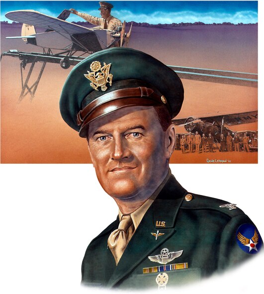 An artistic portrait of Col. George V. Holloman. Today’s remotely piloted aircraft and the Airmen that support them are in existence because of research and development done by Holloman in the late 1930s. (Courtesy photo) 