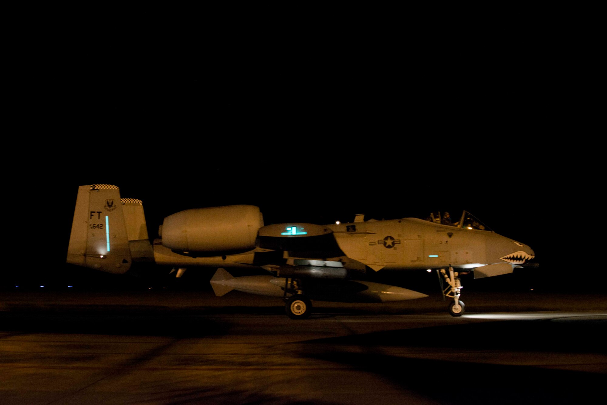 An A-10C Thunderbolt II taxis on the flightline Sept. 19, 2015, at Moody Air Force Base, Ga. Moody deployed  A-10s as part of a Theater Security Package to support Operation Atlantic Resolve.  This deployment demonstrates the U.S. Air Force’s dedication to the enduring peace and stability of Europe.  (U.S. Air Force photo by Airman 1st Class Dillian Bamman/Released)