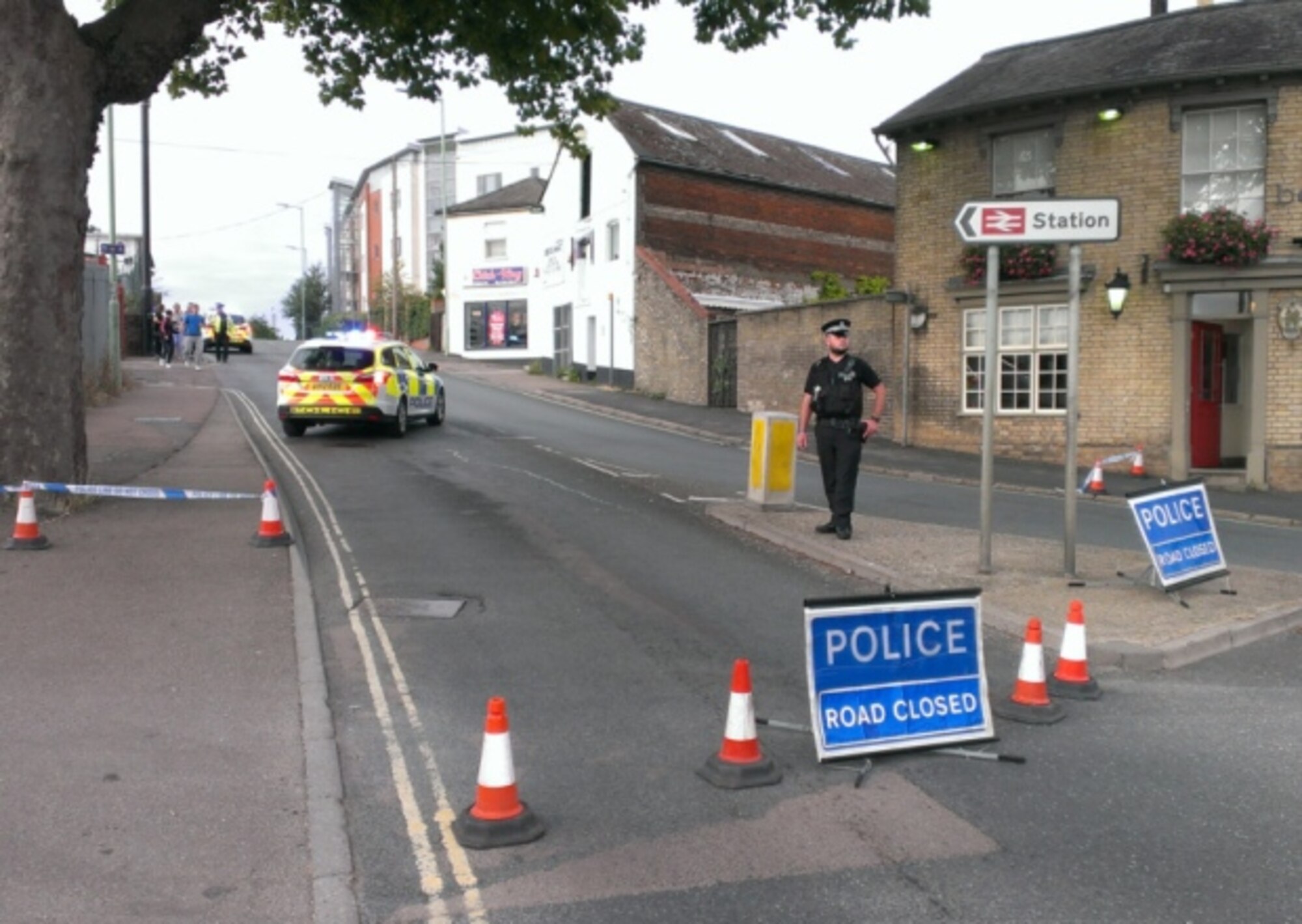The scene at Station Hill in Bury St. Edmunds, England, Aug. 4, 2015, following a shooting. Senior Airman Aaron Thomas, 48th Contracting Squadron contracting specialist, was awarded the Air Force Commendation Medal for his act of courage when responding to the cries of a gunshot victim and helping to stabilize him before the paramedics arrived on scene. (Courtesy Photo)