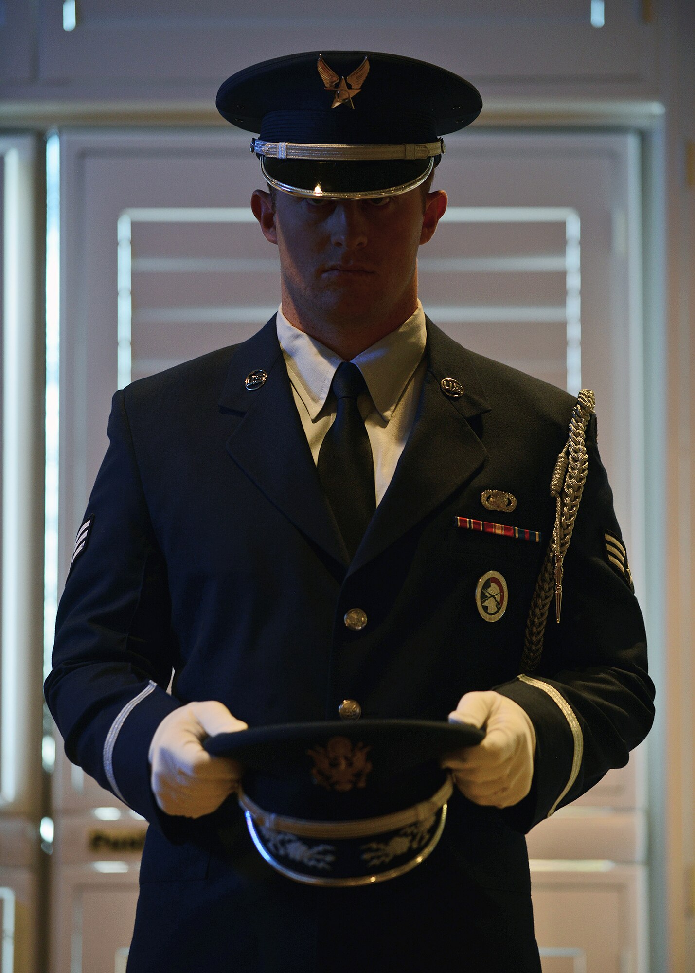 During the 68th Air Force Birthday ceremony Sept. 18, approximately 100 Airmen were able to witness a POW/MIA ceremony by an Edwards Blue Eagles Honor Guard member, followed by an Edwards and Air Force history video at Club Muroc. The celebration commemorated the birth of the Air Force on Sept. 18, 1947. (U.S. Air Force photo by Jet Fabara)