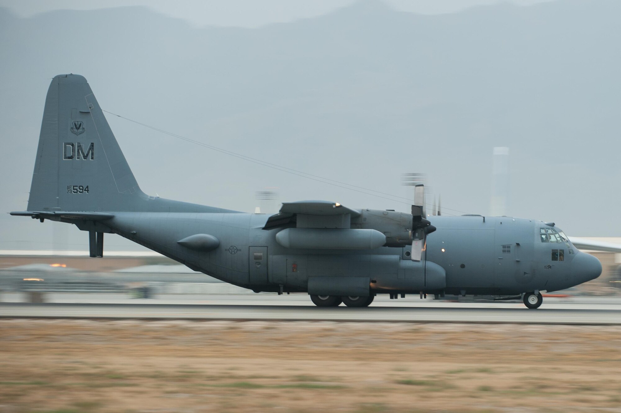 A U.S. EC-130H Compass Call aircraft assigned to the 41st Expeditionary Electronic Combat Squadron lands at Bagram Airfield, Afghanistan, Sept. 22, 2015. The Compass Call is an airborne tactical weapon system using a heavily modified version of the C-130 Hercules airframe. (U.S. Air Force photo by Tech. Sgt. Joseph Swafford/Released)