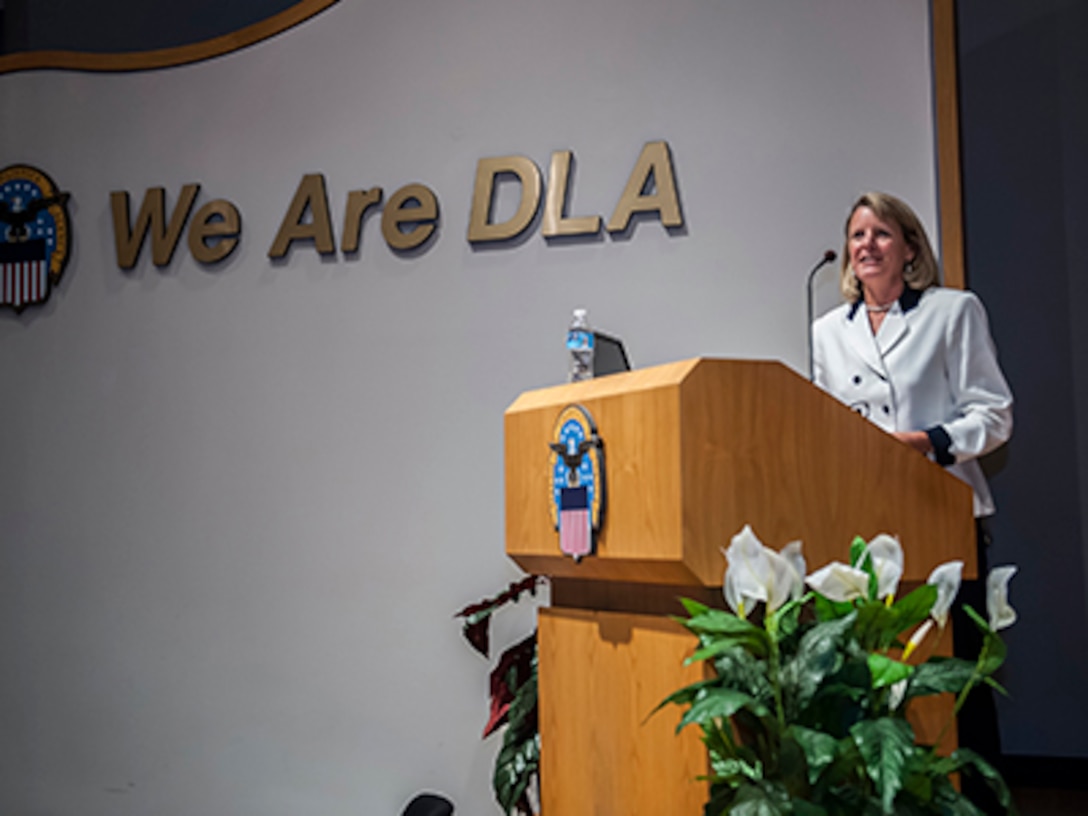 Air Force Col. (Ret.) Jennifer Fullmer was the guest speaker at DLA Land and Maritime’s Air Force 68th birthday celebration Sept. 17 in the Building 20 auditorium. “Hog” linked the B1 bomber and other Air Force technology to the support provided by DLA land and Maritime and the rest of DLA. 