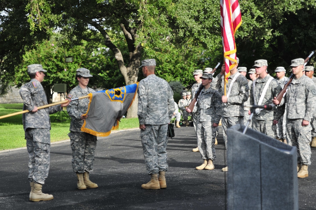 Soldiers of the 505th MI Brigade participate in a unit activation ceremony in the historic Quadrangle on Fort Sam Houston on 18 Sep.  The Commanding General of the Military Intelligence Readiness Command, Brig. Gen. Christie L. Nixon presided over the ceremony.  The ceremony formally recognized the activation of the Army Reserve’s multi-component intelligence brigade, regionally aligned to support active duty missions.   