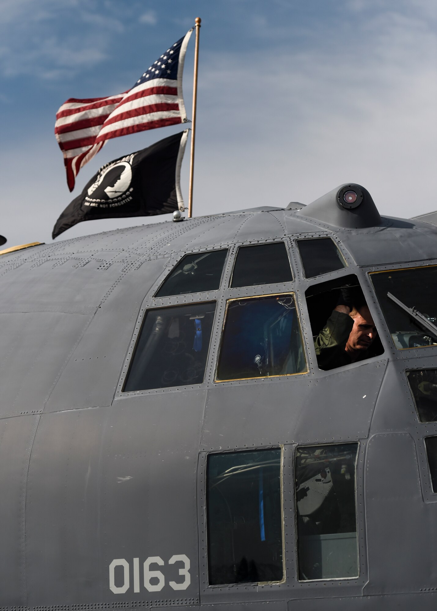 Master Sgt. Sawn Kegley, 19th Special Operations Squadron flight engineer, runs a preflight check during the first AC-130U Spooky retirement at Hurlburt Field, Fla., Sept. 21, 2015. On July 21, 2011, “Bad Omen” had one of its most successful sorties over Afghanistan. The aircraft arrived on station to support a task force that was infiltrating a compound area when the task force started taking fire from all sides. The gunship began to take direct action, and true to “U” model form, the crew performed eight separate engagements using infrared and TV dual-target attacks firing 146, 40mm cannon rounds and 41, 105mm howitzer rounds to end the engagement. (U.S. Air Force photo by Airman Kai White)