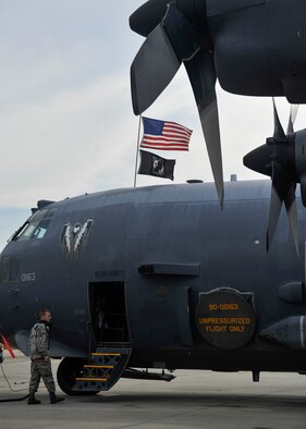 Airman First Class Joshua Hornbrook, 1st Special Operations Aircraft Maintenance Squadron assistant crew chief, inspects an AC-130U Spooky before its retirement flight at Hurlburt Field, Fla., Sept. 21, 2015. Tail number 0163, “Bad Omen,” was retired Sept. 21, 2015, after more than 20 years of service. “Bad Omen” last deployed to Bagram Airfield, Afghanistan in December 2013 where it accumulated approximately 600 combat hours and flew more than 100 sorties. (U.S. Air Force photo by Airman Kai White)