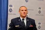 Airman 1st Class Spencer Stone answers questions during an interview at the Air Force Association’s Air and Space Conference and Technology Exposition in Washington, D.C., Sept. 16. (U.S. Air Force photo by Staff Sgt. Whitney Stanfield/Released)