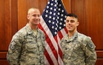 Air Force Master Sgt. Woodrow Ruff (left) and Army Staff Sgt. Brandon Miller (right) were selected July 27 as DLA Senior and Junior NCO of the Third Quarter, respectively. DLA Troop Support Chief of Staff Robert Ratner hailed Ruff and Miller as two of the organization’s “best and brightest.”