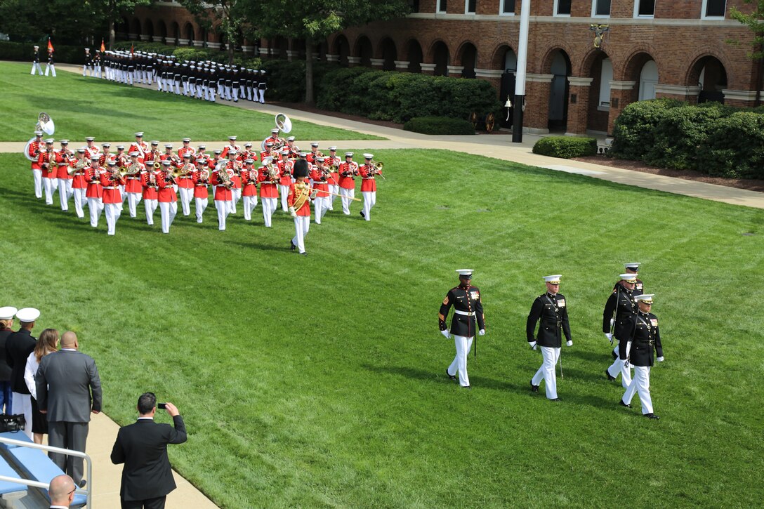 On Sept. 24, 2015, the Marine Band performed for the change of command ceremony where General Robert Neller accepted command of the U.S. Marine Corps as its 37th Commandant from outgoing Commandant General Joseph Dunford at Marine Barracks Washington. (U.S. Marine Corps photo by Gunnery Sgt. Amanda Simmons/released)