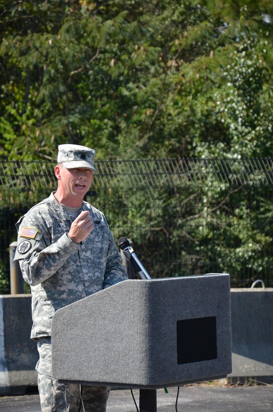 Lt. Col. Timothy Rados, incoming commander, addresses the 3rd Logistical Civil Augmentation Program Support Battalion. Their mission is to provide a trained and ready unit that is combine, cross-trained, modular and functionally deployable.