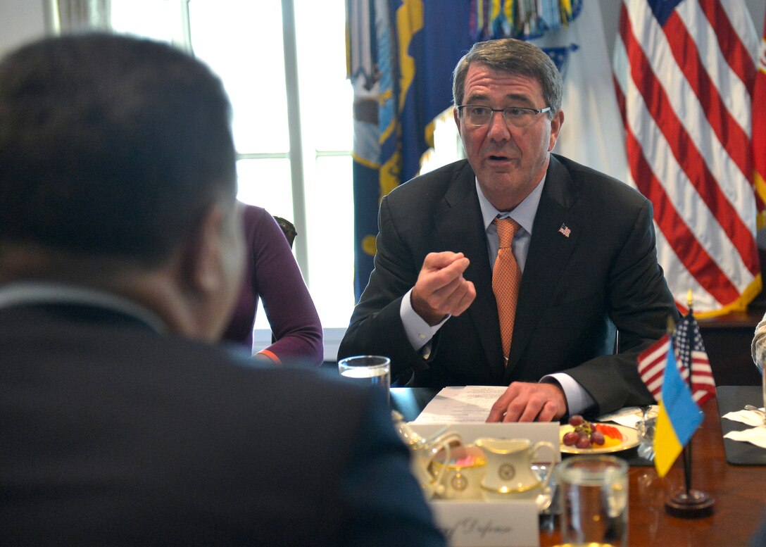 U.S. Defense Secretary Ash Carter meets with Ukrainian Defense Minister Col.-Gen. Stepan Poltorak at the Pentagon, Sept. 24, 2015. DoD photo by Glenn Fawcett