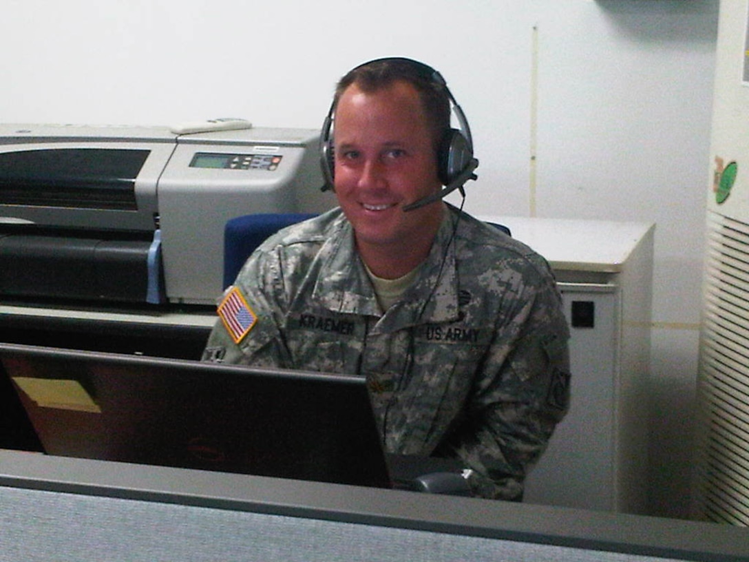Maj. B.J. Kraemer, POF Operations Center OIC, conducts a coordination call as part of the USACE-Far East District's participation in the U.S. Forces Korea exercise, Ulchi Freedom Guardian (UFG) 15.
