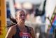 Tomi Swaim finishes the 2015 Half Marathon and 5K, hosted by the 2nd Force Support Squadron, on the flightline at Barksdale Air Force Base, La., Sept. 19, 2015. Swaim took first place for females in the half marathon with a time of 1:41:09. She is the wife of Master Sgt. John Swaim, 917th Maintenance Squadron. (U.S. Air Force photo/Staff Sgt. Tyler Prince)