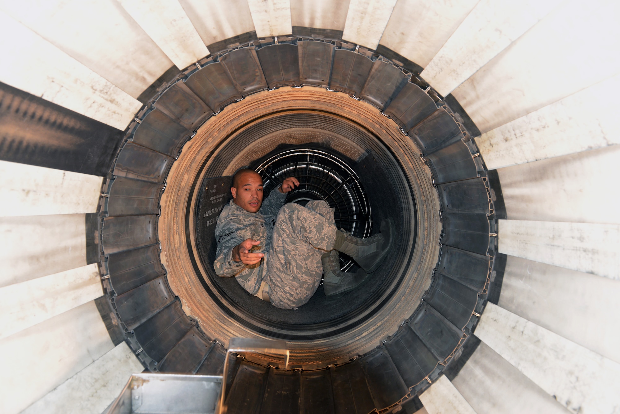 Staff Sgt. John Skipper, 57th Aircraft Maintenance Squadron Viper Aircraft Maintanence Unit aerospace propulsion craftsman, works on an engine at Detachment 13, 372nd Training Squadron on Nellis Air Force Base, Nev., Sept. 10, 2015. Detachment 13 gives Airmen advanced specialized training skills needed to help further their units’ missions. (U.S. Air Force photo by Airman 1st Class Rachel Loftis)