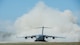 The jet engine blast from a C-17A Globemaster III, operated by the 3d Airlift Squadron, kicks up clouds of dirt and dust during a semi-prepared runway operations (SPRO) training mission Sept. 23, 2015, at Fort A.P. Hill, Va. The 3d AS sent multiple aircraft and aircrews throughout the week for SPRO training. (U.S. Air Force photo/Airman 1st Class Zachary Cacicia)