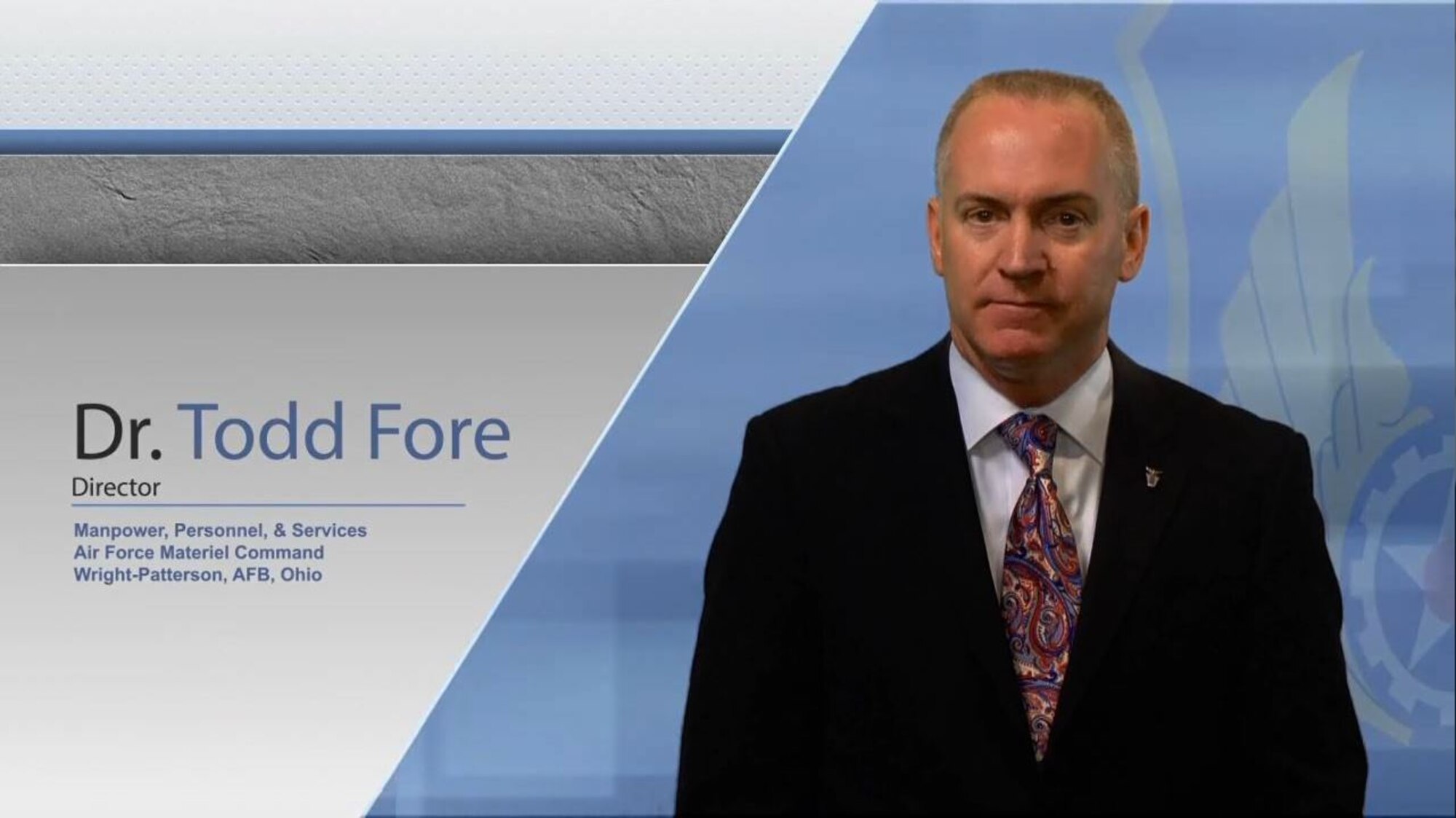 Dr. Todd Fore, Air Force Materiel Command's Director of Manpower, Personnel and Services, describes an initiative aimed at streamlining the civilian hiring process. (U.S. Air Force photo)