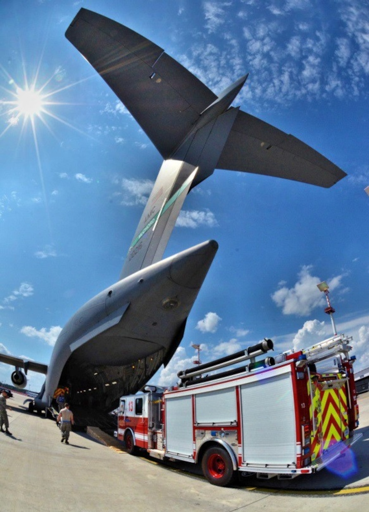 86th Airlift Wing fire engine awaiting upload onto C-17 Globemaster. (Courtesy Photo by Capt Jose A. Quintanilla)