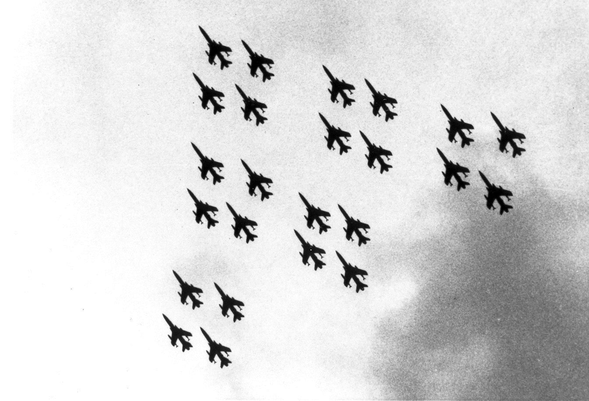 The 419th Tactical Fighter Wing says goodbye to the F-105 Thunderchief at Hill Air Force Base June 4, 1984. The farewell was complete with a 24-ship flyover to commemorate the occasion. The event saluted an aircraft that played an important part in USAF history and focused on the continuing modernization of the Air Force Reserve. (File photo) 