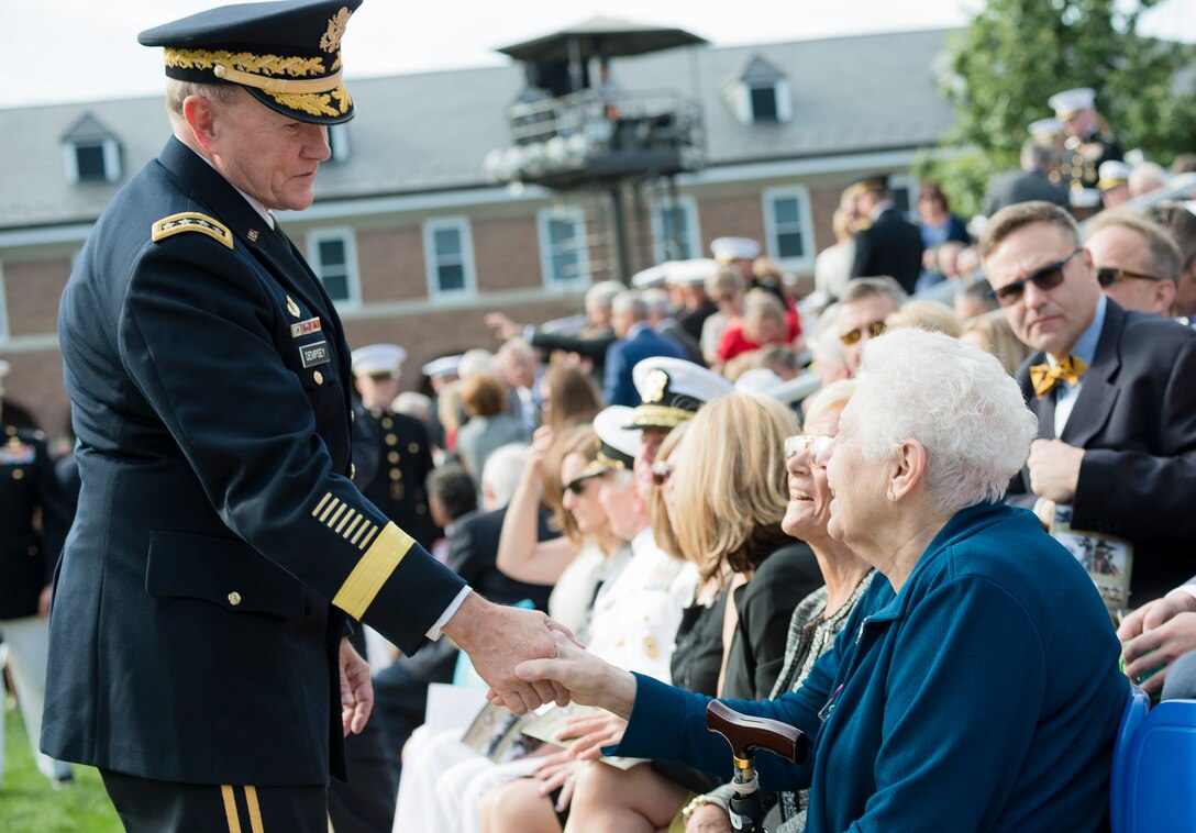 Army Gen. Martin E. Dempsey, chairman of the Joint Chiefs of Staff,  attends the Marine Corps passage of command ceremony on Marine Barracks Washington, D.C., Sept. 24, 2015. DoD photo by Army Staff Sgt. Sean K. Harp