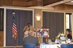 Army Lt. Col Milton G. Kelly addresses the crowd gathered in the Texarkana College’s Truman Arnold Student Center for a Hail and Farewell ceremony June 11.
