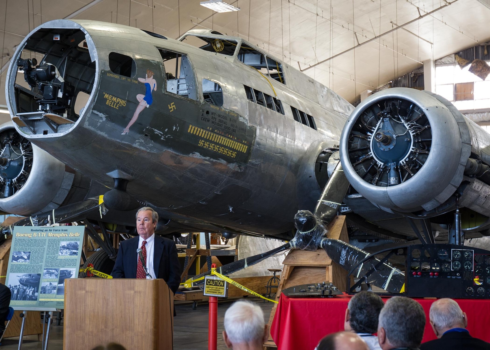 DAYTON, Ohio --  Henry Skipper, president/CEO of the National Museum of the Mighty Eighth Air Force speaks about the pilot’s instrument panel donation to the National Museum of the United States Air Force. (U.S. Air Force photo)