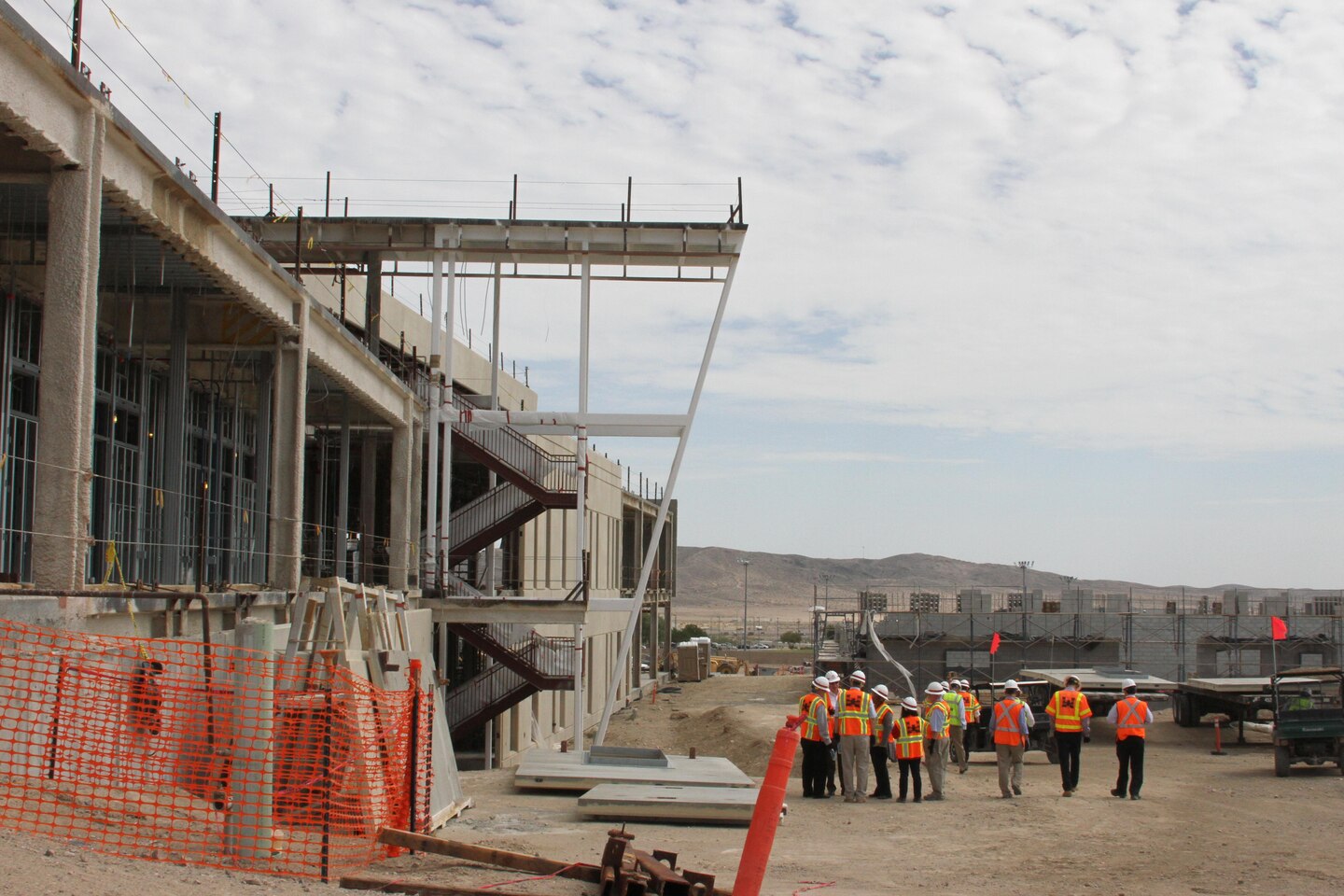 Joe Calcara, director of programs, USACE South Pacific Division, and the senior executive project manager for the U.S. Army Corps of Engineers’ Fort Irwin Weed Army Hospital replacement construction project, hosted the project’s Senior Executive Review Group quarterly briefing at Fort Irwin Sept. 22. After the briefing, the group toured the project site and observed crews from Corps contractor Turner Construction Company beginning the construction of the hospital’s central utilities plant, which is co-located outside of the main hospital structure.  The plant is essential for the management of day-to-day operations of the entire hospital.  