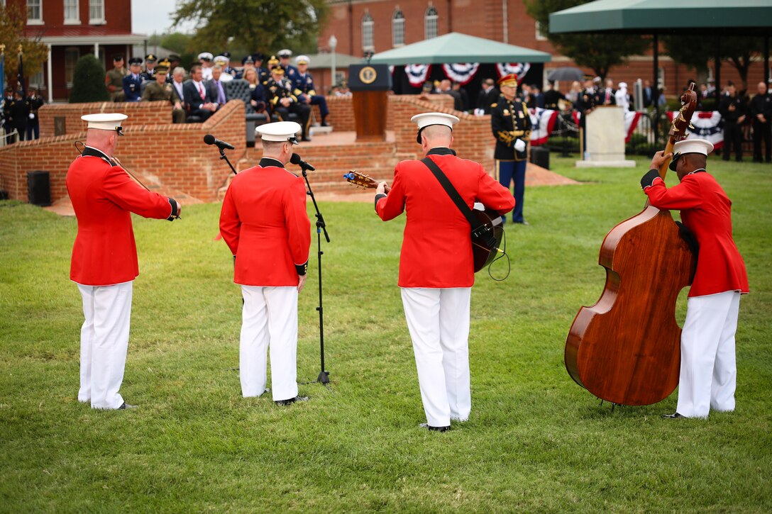 The music ensemble Free Country from "The President's Own" performed at the farewell tribute for former Chairman of the Joint Chiefs of Staff Gen. Martin E. Dempsey, USA, on Sept. 25, at Summerall Field at Fort Myer in Arlington, Va. (U.S. Marine Corps photo by Staff Sgt. Brian Rust/released)