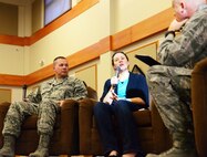 Lt. Col. Michael McConnell, 341st Missile Maintenance Squadron commander and his wife tell a story about a challenge in their lives for a Storytellers event Sept. 23, 2015, at the Grizzly Bend, Malmstrom Air Force Base, Mont. McConnell and his wife have had to learn how to deal with their daughter’s severe food allergy, an Air Force example of the principle adapt and overcome. (U.S. Air Force photo/Airman 1st Class Magen M. Reeves)