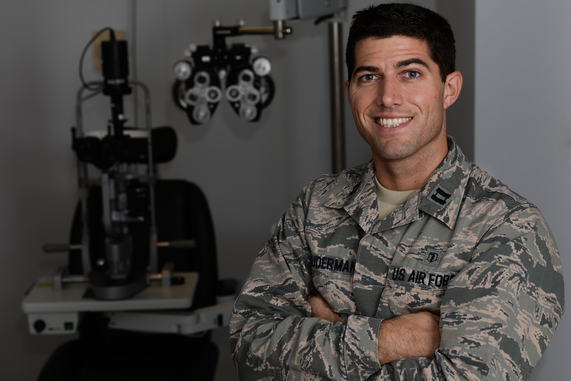 Capt. John Kauderman, 82nd Aerospace Medicine Squadron optometrist and native of Valrico, Fla., has been in the Air Force for one year and is the support Airman of the Week for the week at Sheppard Air Force Base, Texas, for Sept. 22-28, 2015. Kauderman ensures Airmen are medically ready to perform their daily tasks by providing a variety of healthcare services for eyesight. (U.S. Air Force photo/Senior Airman Kyle Gese)