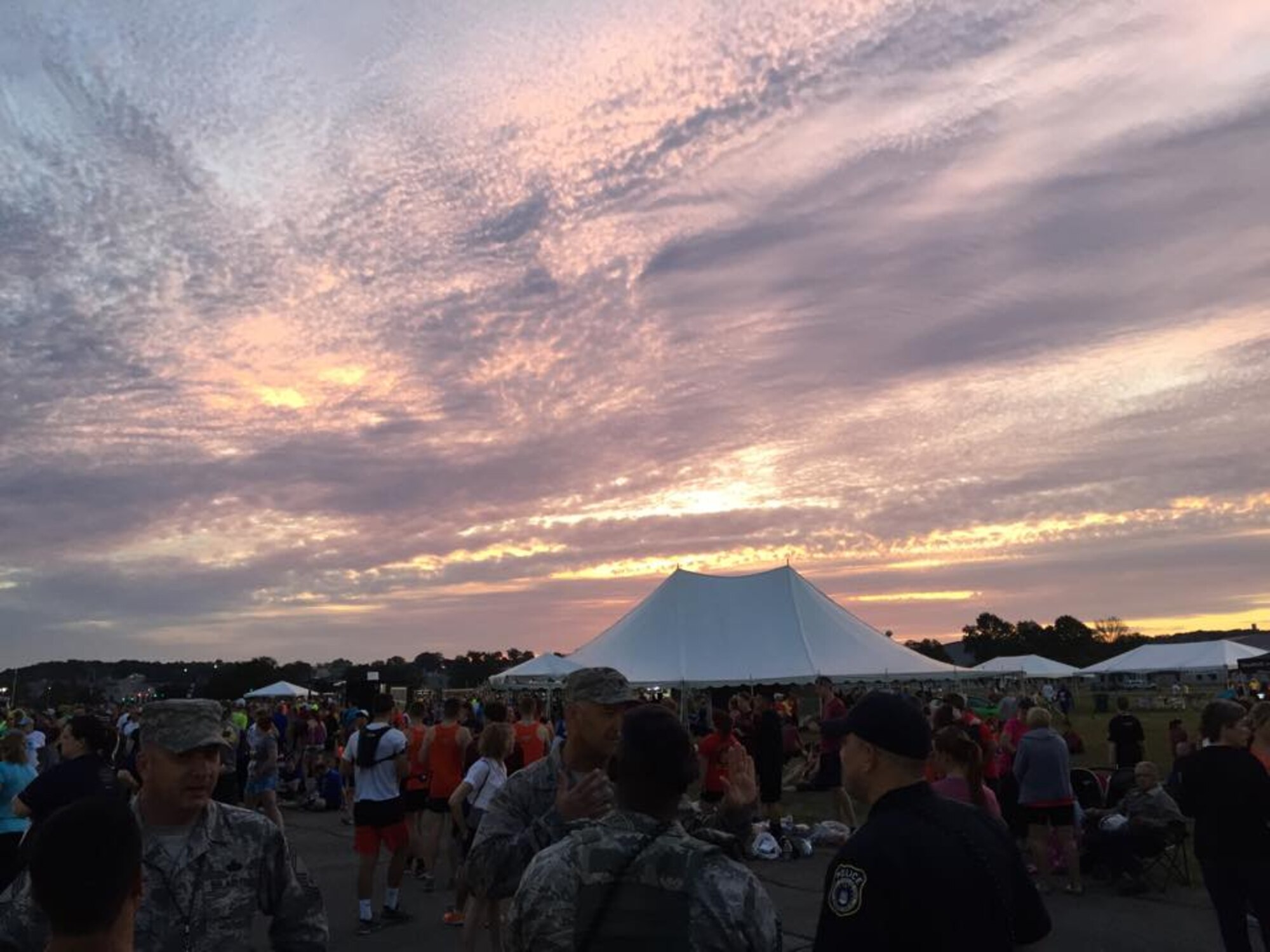 Runners and volunteers prepare for the start of the 19th Annual Air Force Marathon at Wright-Patterson Air Force Base, Ohio, on Sept. 19, 2015.15,000 runners participated in this year’s 10K, half- and full-marathon races. (U.S. Air Force photo by 2nd Lt. Kellie Rizer/Released)  