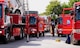 Firefighters from the 51st Civil Engineer Squadron and South Korean first-responders line up their vehicles near a simulated factory fire Sept. 24, 2015, near Songtan, Republic of Korea. The 51 CES members are from Osan Air Base and took part in a hazardous materials training session in order to test each fire station's capabilities. (U.S. Air Force photo by Staff Sgt. Benjamin Sutton)