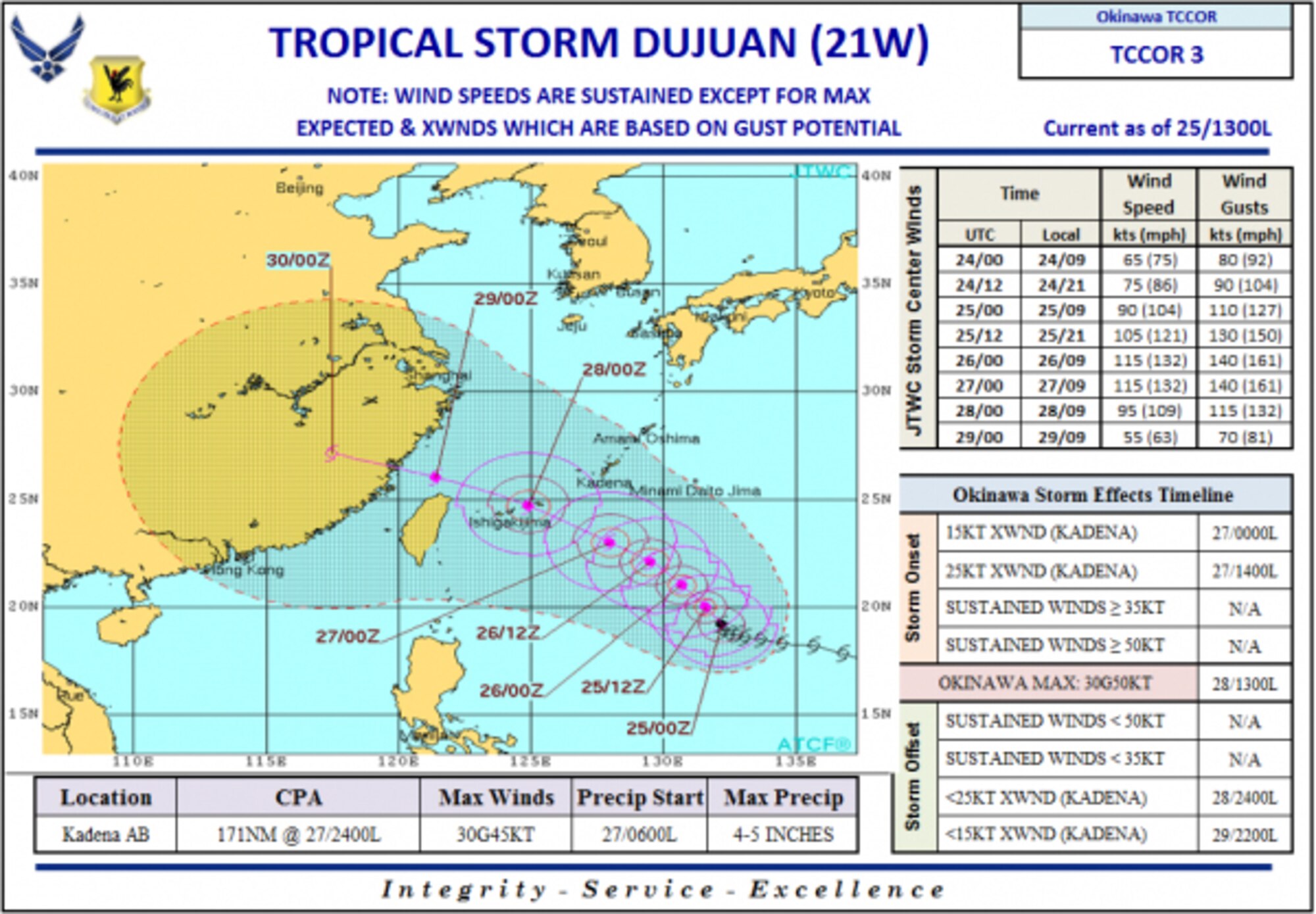Tropical Storm Dujuan projection map, current as of 1 p.m. Sept. 25, 2015.