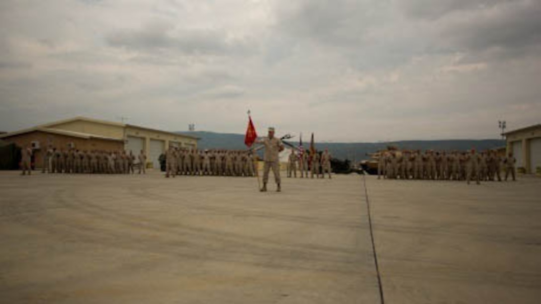 U.S. Marines participate in an opening ceremony for the Combined Arms Company at Novo Selo Training Area, Bulgaria, Sept. 23, 2015. The first rotation of CAC brings advanced mechanized capabilities to training exercises  with NATO  allies in the region. 