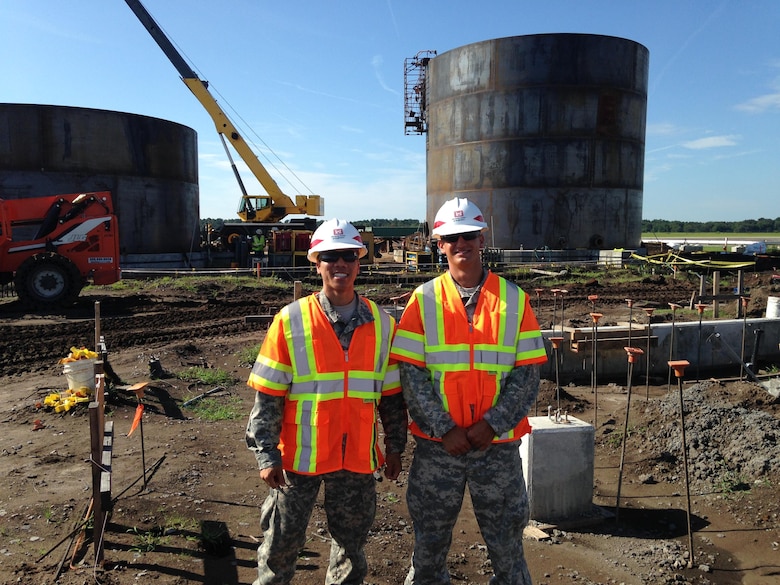 ROTC Cadet Justin Wynne (left) and 1st Lt. Raymond Northcutt (right), conduct a safety inspection at Hunter Army Airfield’s Fuel Island.