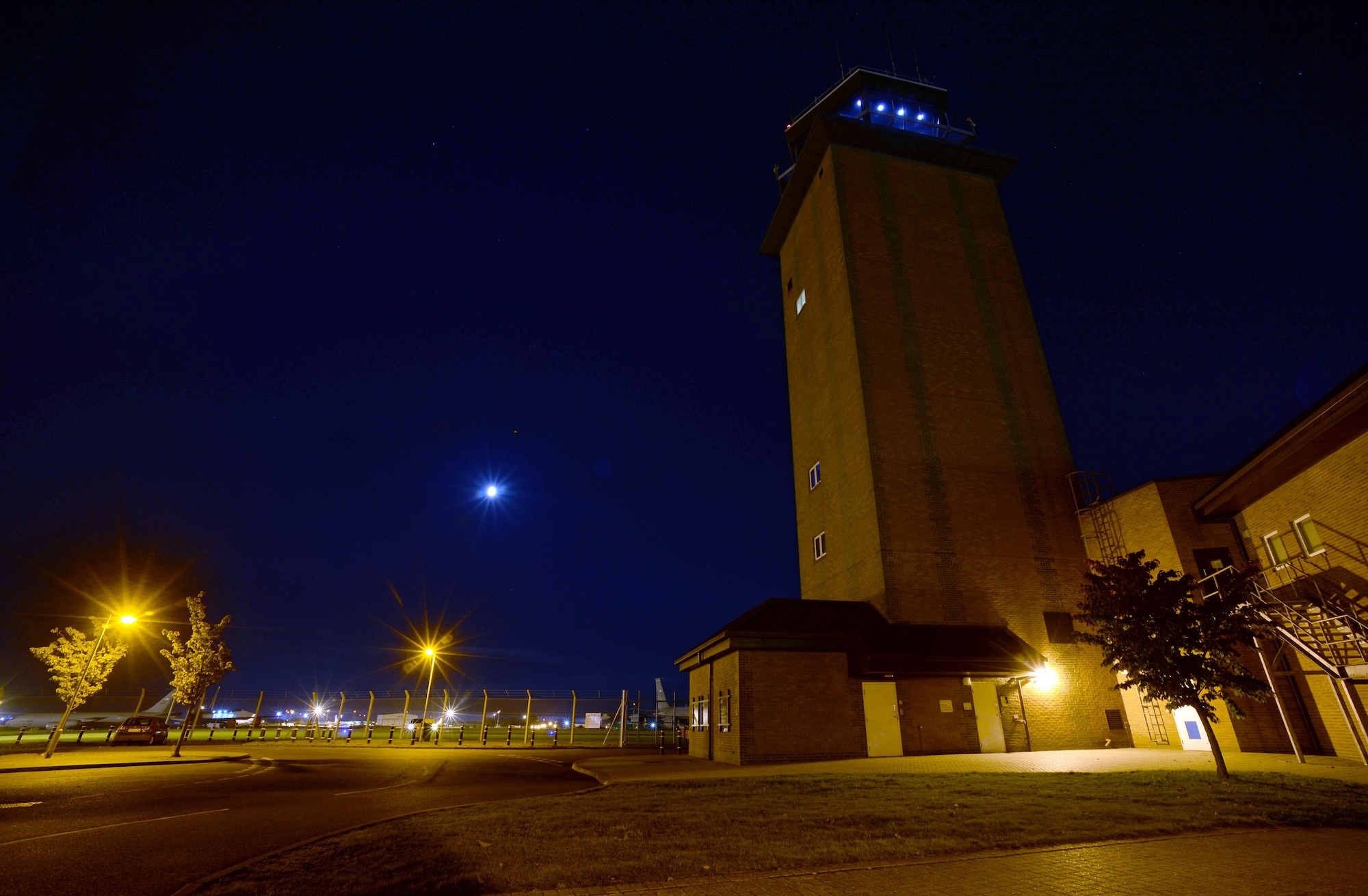 Air traffic controllers with the 100th Operations Support Squadron man the tower day and night to manage about a 3-mile radius of airspace up to 2,000 feet in the Royal Air Force Mildenhall, England, area. The air traffic control Airmen are the “eyes in the skies” over the flight line for a wide variety of aircraft from many NATO countries. (U.S. Air Force photo/Senior Airman Christine Halan)