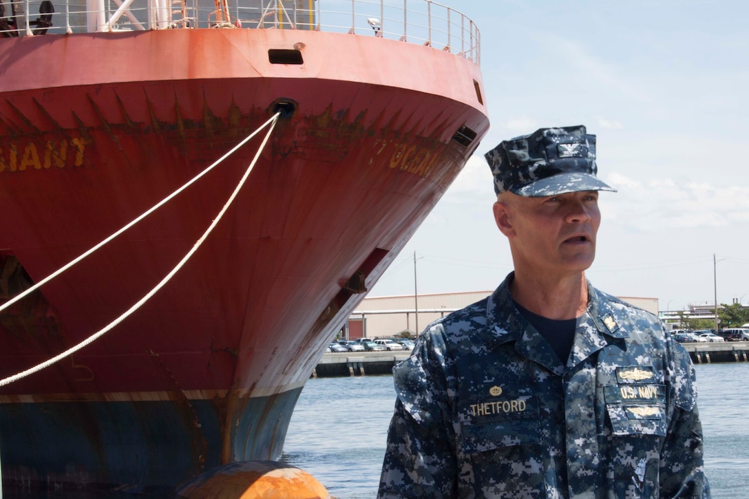 Navy Capt. Harry T. Thetford, commander, DLA Distribution Norfolk describes Operation Pacer Goose as “a joint operation that takes an immense amount of teamwork.”