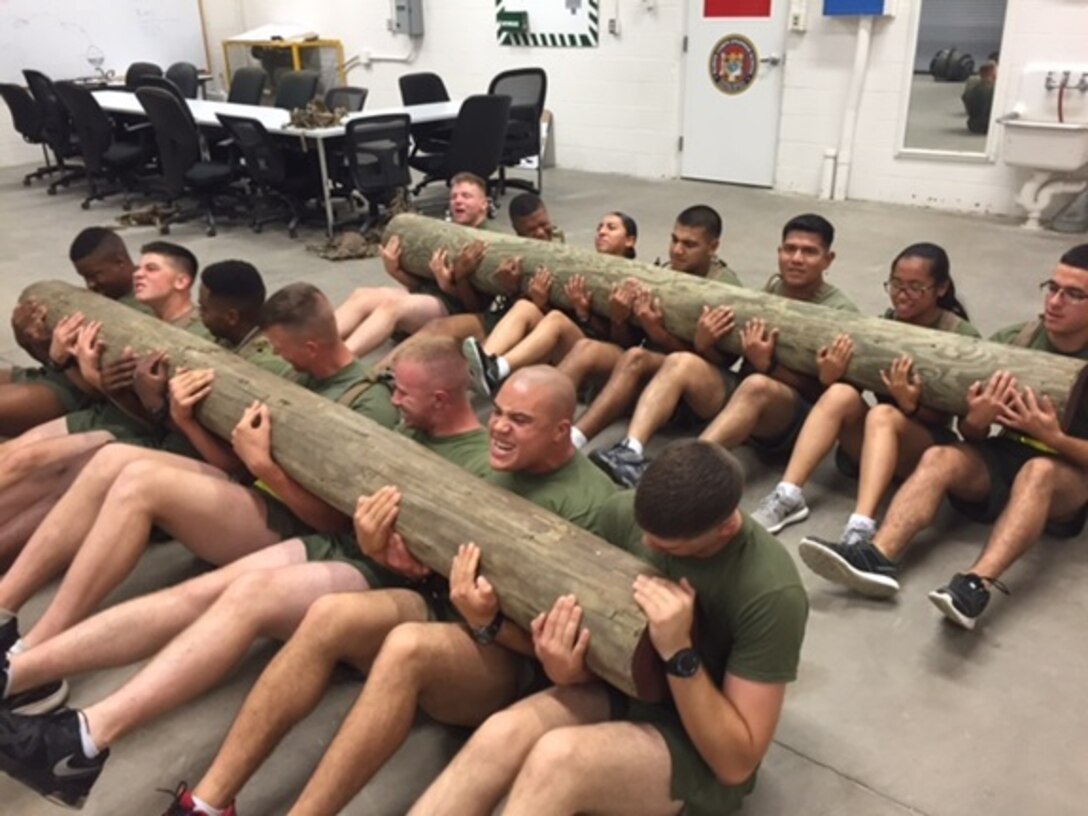 Marines attached to Basic Electrician course 8-15 participate in physical training aboard Camp Lejeune, North Carolina on Sept. 21, 2015. Physical training (PT) is a crucial aspect of every Marines career and while attached to Marine Corps Engineer School these Marines will participate in unit PT to help mold them into physically fit Marines as well as build camaraderie and espirit de corps.