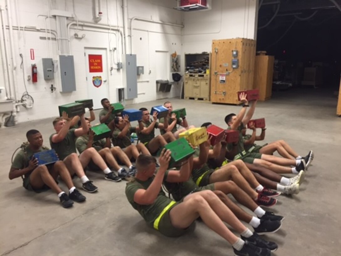 Marines attached to Basic Electrician course 8-15 participate in physical training (PT)aboard Camp Lejeune, North Carolina on Sept. 21, 2015. Physical training is a crucial aspect of every Marines career and while attached to Marine Corps Engineer School they will participate in unit PT to increase morale and espirit de corps. 


