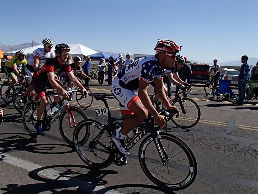 Captain Jose Solis, right, competes in stage three of the Tucson Bicycle Classic, in Tucson, Az., March 16. Solis, a member of the 173rd Airborne Brigade, will represent the United States at the World Military Games in Korea, October 2015.