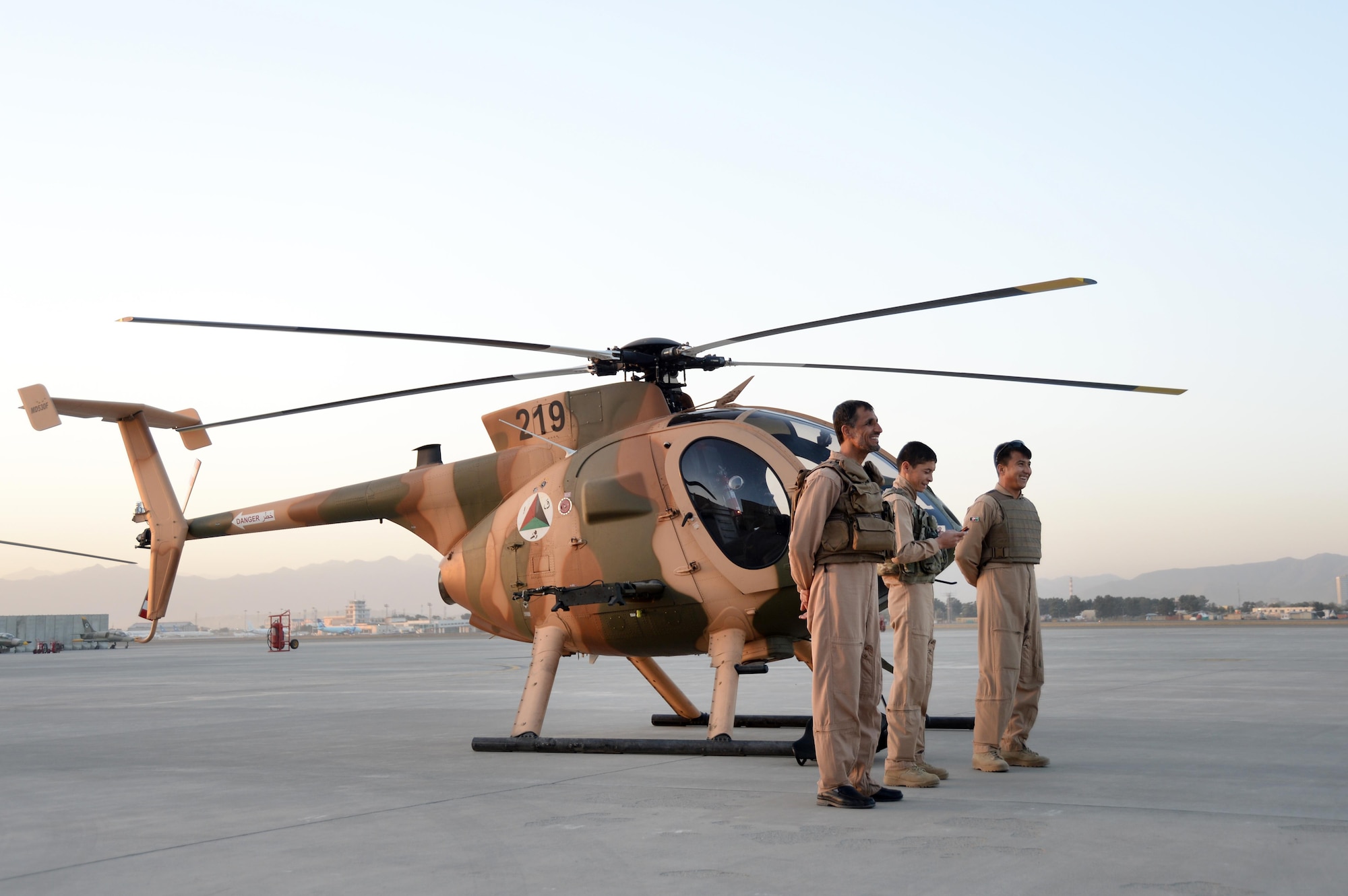 Afghan Air Force pilots standby prior to an all-Afghan combat mission where they took off for Helmand Province. The crews flew out of Hamid Karzai International Airport, Kabul, Afghanistan, Sept. 27, 2015. (U.S. Air Force photo by Staff Sgt. Sandra Welch/released)