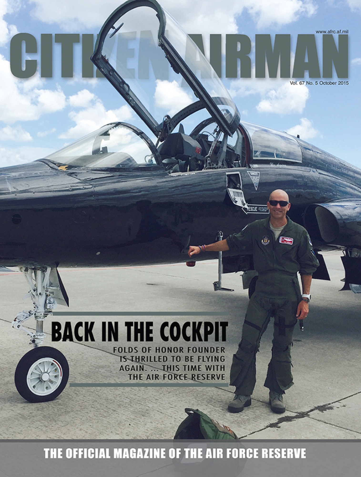The The October issue of Citizen Airman magazine is available online at http://www.citamn.afrc.af.mil. The cover story is about Maj. Dan Rooney, a T-38 Talon pilot at Tyndall Air Force Base, Florida, a PGA golf professional and founder of Folds of Honor, an organization that provides annual educational scholarships to the military families of those who have been killed or disabled while on active duty.
 