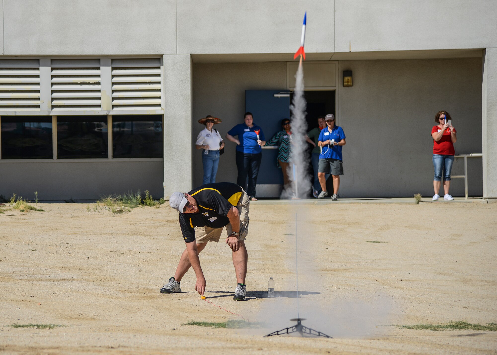 Rockets for the workshop were provided by the Air Force Association (AFA) William J. “Pete” Knight Chapter. Each teacher launched one rocket during the workshop and a second rocket provided by Civil Air Patrol was sent home in a “swag bag.” (U.S. Air Force photo by Rebecca Amber)