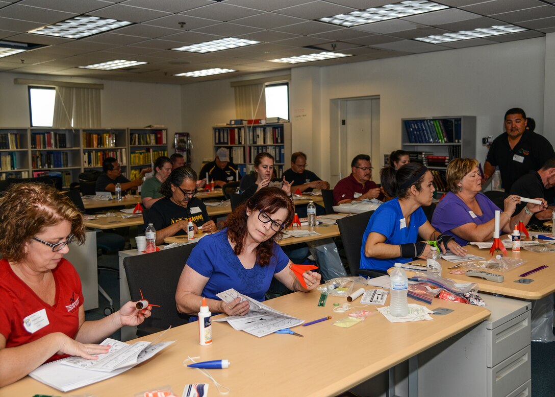 The inaugural “Blast off Basics” workshop for teachers of grades six through 12 was held at the U.S. Air Force Test Pilot School Sept. 26. (U.S. Air Force photo by Rebecca Amber)