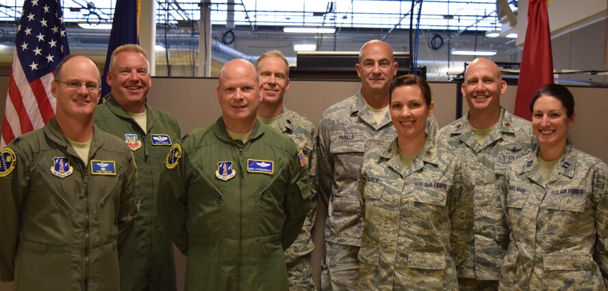 Members of the 111th Attack Wing, Horsham Air Guard Station, Pennsylvania, stop for a photo opportunity Sept. 23, 2015 while working at Fort Indiantown Gap, Pennsylvania. Over one dozen 111th ATKW members were at the state’s National Guard headquarters in preparation and during the highly-publicized Papal Visit to Philadelphia. (U.S. Air National Guard photo by Tech. Sgt. Andria Allmond/Released)